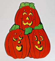 Vintage Halloween die cut Decor Pumpkin jack o&#39; lantern Two Sided Velvet flocked - £15.78 GBP