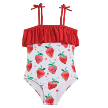 Strawberry Swimwear Bowknot Red Ruffle Bathing Swimsuit Adjustable Strap... - £11.71 GBP