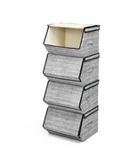 Set of 4 Storage Bins Stackable Cubes with Lid-Black - Color: Black - £62.48 GBP