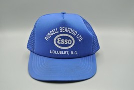 Russell Seafood Esso Trucker Hat Mesh Snapback AJM Adjustable OS VTG Blue - £13.55 GBP