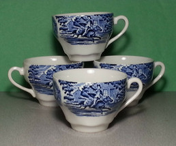 Liberty Blue Colonial Scene Coffee Cup Set of 4 with Paul Revere Midnight Ride  - £21.06 GBP