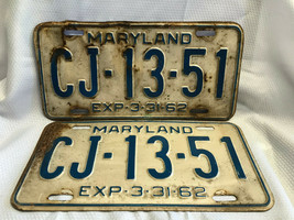 Maryland License Plate CJ-13-51 Expired 1962 - £31.81 GBP