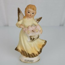 February Angel Porcelain/Ceramic Birth Month Golden Blonde Flower Basket... - $29.69