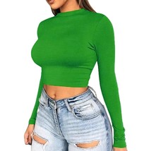 Women Long Sleeve Turtleneck Crop Top Mock Neck Tight Fitted Shirts Kell... - $40.99
