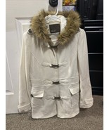 BKE Womens Cream Long Sleeve Snap Up Faux Fur Trim Wool Blend Hooded Coat L - $44.99