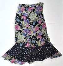 Vintage Indira Black Floral Maxi Skirt Medium Flare Hem Mermaidcore Whim... - £24.35 GBP