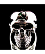 Sterling silver Skull ring Hammer and Sickle Communist symbol in Green e... - $125.00