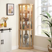 Light Oak Corner Lighted Curio Cabinet - Glass Display Case - $5,044.31 MXN