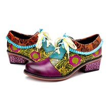 Spring and summer new leather retro ethnic print flat shoes brogue shoes - $360.81