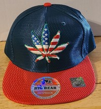 Marijuana Leaf American Flag Usa Go Green Snapback Baseball Cap Dark Blue &amp; Red - £13.25 GBP