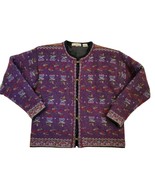 Vintage 90s Womens Wool Purple Cardigan Jacket Lined Thick Fair Isle Sz ... - £37.24 GBP