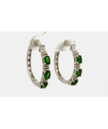 Vintage Sterling Silver Petite Emerald Pavï¿½ Huggie Hoop Earrings Signe... - £33.51 GBP