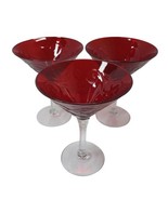 Red Art Glass Embossed Scroll 10 oz. Clear Stem Martini Glass Set of 3 - £21.23 GBP
