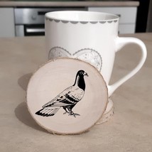 Wood 4 Coasters Set. Engraved Pigeon Funny Custom Coasters. Cute Wooden Slice  - £23.97 GBP