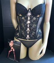Victoria&#39;s Secret Designer Collection 34B,36C Corset Set Black Floral Embroidery - £135.64 GBP