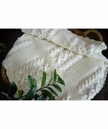 Knitted cable baby blanket Cotton soft newborn ivory wrap Unisex crib bl... - $175.00