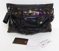 Gucci Metallic Patent Metal Studs Over-sized Black Leather Clutch - $978.04