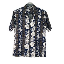 Aloha Republic Mens Sz XL Hawaiian Button Up Shirt Navy Floral Sea Turtles - £20.09 GBP