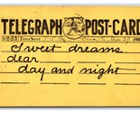Novelty Telegraph Postcard Romance Sweet Dreams 1909 DB Postcard Q19 - $2.92