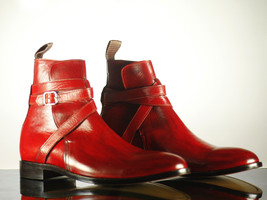 New Handmade Men&#39;s Red Leather Jodhpurs Ankle Boots, Men Designer Fashion Boots - £123.46 GBP