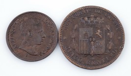 1878-1905 Spain Coin Lot (2pcs) 2 &amp; 5 Centimos (VF-Unc) - £53.15 GBP
