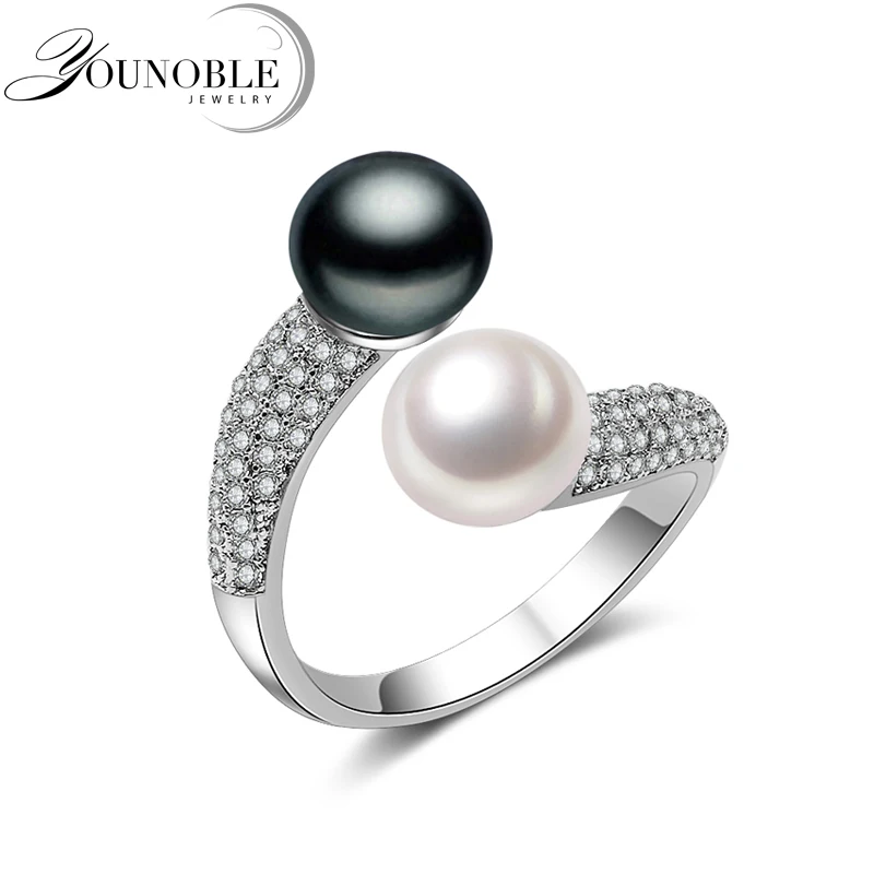Real 925 Sterling Silver Double Pearl Rings Women,daughter gift bridal b... - £12.28 GBP