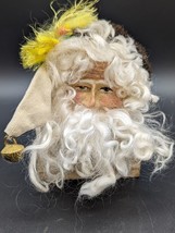 VTG Santa Claus Head Face Ornament Curly Beard Velvet Hat Nordic St Nick Brass - £10.68 GBP