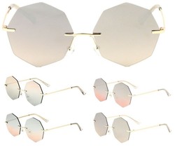 Rimless Octagon Sunglasses Round Circle Lenses Retro Designer Fashion Hippie Nwt - £7.15 GBP