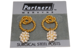 Partners Mervyns Gold Tone Hoop with Faux Pearl Cluster Earrings - $14.99
