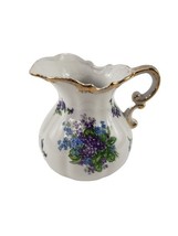 Lefton Porcelain Pitcher Spring Bouquet Purple Flowers Hand Painted 4584 - $10.64