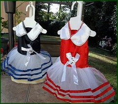 NEW Red/White Blue/White Satin Pet Dog Dress with Crinoline  XS/S  S/M  M/L - £10.91 GBP