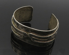 925 Sterling Silver - Vintage Brutalist Pattern Oxidized Cuff Bracelet - BT7624 - £162.29 GBP