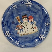 Snow Family Tabletops Unlimited Christmas Plates Blue White Snowflakes Snowmen - £8.88 GBP