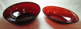 2 Anchor Hocking Royal Ruby Red Glass Oval &amp; Round Scalloped Serving Bow... - $35.00