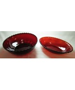 2 Anchor Hocking Royal Ruby Red Glass Oval &amp; Round Scalloped Serving Bow... - £27.53 GBP