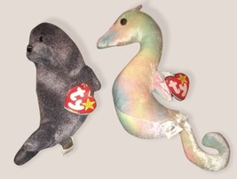 Ty Beanie Babies Neon The Seahorse &amp; Slippery The Seal Set Of 2 - £5.33 GBP