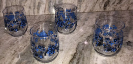 New-Set Of 4 Clear W Blue Flower 16.8 oz Drinking/Water/Juice Glasses-SHIPN24HRS - £47.38 GBP