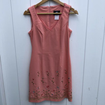 Vtg Jodi Kristopher Pink Dress Sheath Floral Embroidered 90s Sleeveless ... - £28.26 GBP