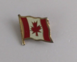 Small Canadian Flag Red &amp; White With Gold Tone Flagpole Lapel Hat Pin - $7.43