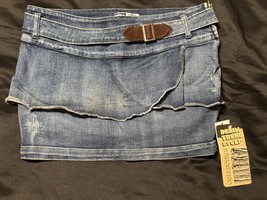 Denim Trend by CLP Mini Skirt NWT Y2K Layered Distressed Belted 17” Waist - $353.87 MXN