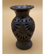 Vase barro negro pottery black, pierced, fluted rim, 4.5&quot;/11cm Oaxaca, M... - £14.52 GBP