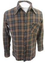 Van Heusen Sherwood Flannel Men shirt PLAID vintage 1970s p2p 21.5 slim M brown - £33.45 GBP