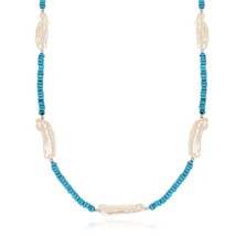 Sterling Silver 18&quot; Turquoise with Biwa Freshwater Pearl Necklace - £59.22 GBP