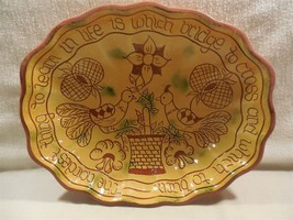 Vtg 1992 Breininger Redware Pottery Friendship Birds Basket Scalloped Oval Bowl - £45.64 GBP