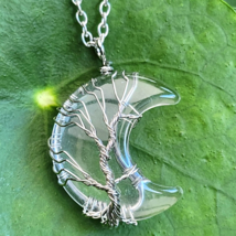 Quart Moon Pendant 20&quot; Necklace Crescent Wire Wrapped Tree Witch Jewellery &amp; Box - £13.11 GBP