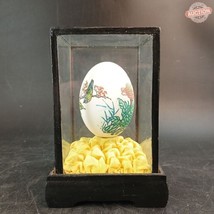 Chinese Oriental Asian Scene Hand Painted Carved Egg In Glass Case, Japan - £12.62 GBP
