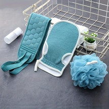 3 pc Body Scrubber Set Bath Scrubber/Long Handle/Shower Glove Set Free Shipping - £7.10 GBP