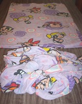Vintage 2000 Cartoon Network POWERPUFF GIRLS Twin Size Sheet Set Purple Fabric - £31.16 GBP