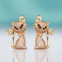 MAIKALE  Fine Jewelry Cat Shape Zirconia Stud Earrings Black Austrian Crystal Go - £11.18 GBP