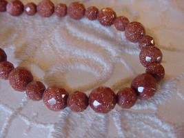 (v437-20) faceted Orange gold Goldstone 20&quot; Faceted Beaded Necklace JEWELRY - £51.16 GBP